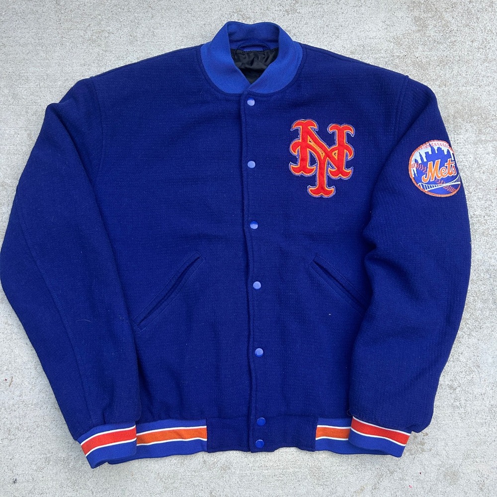 Vintage NY Mets Varsity Jacket Blue Wool Bomber XL 90s MLB Baseball Streetwear